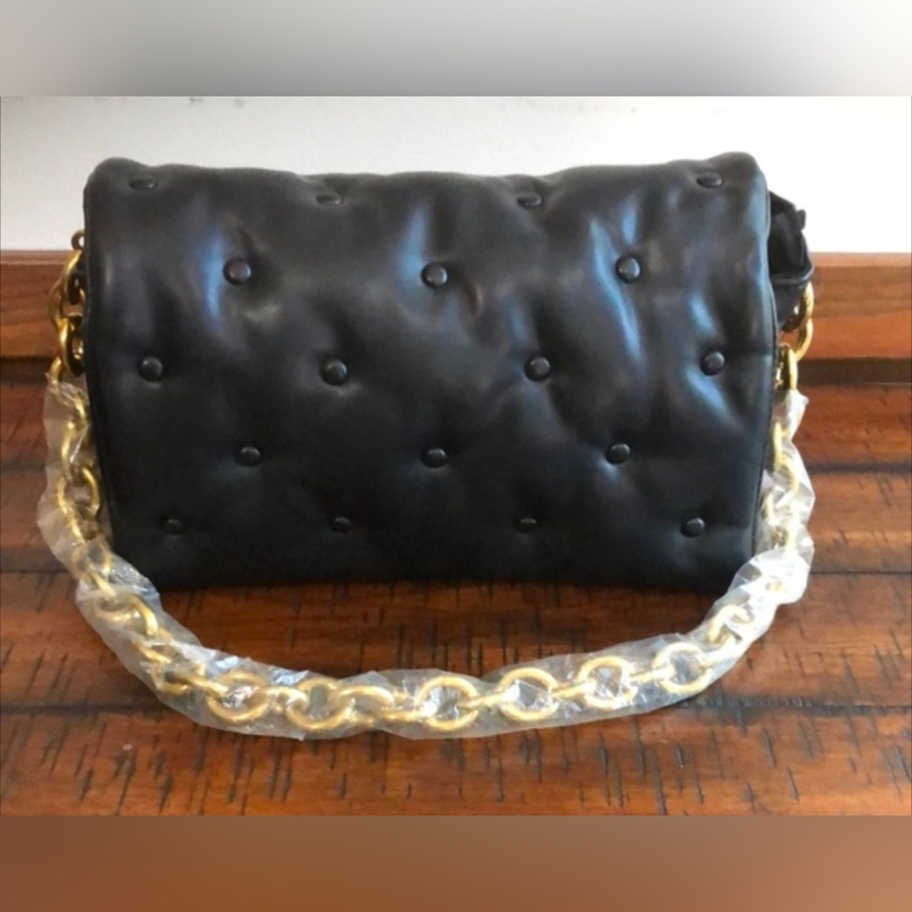 3Am Forever Black Puffy Shoulder Bag with Gold Chain NWT